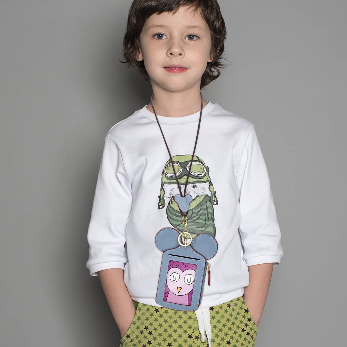 BUUFAN Chic Cute Travel PU Leather Student ID Card Holder Lanyard Neck Pouch Bag With Coin Wallet Purse for Students Women Kids Teens Girls (Blue)