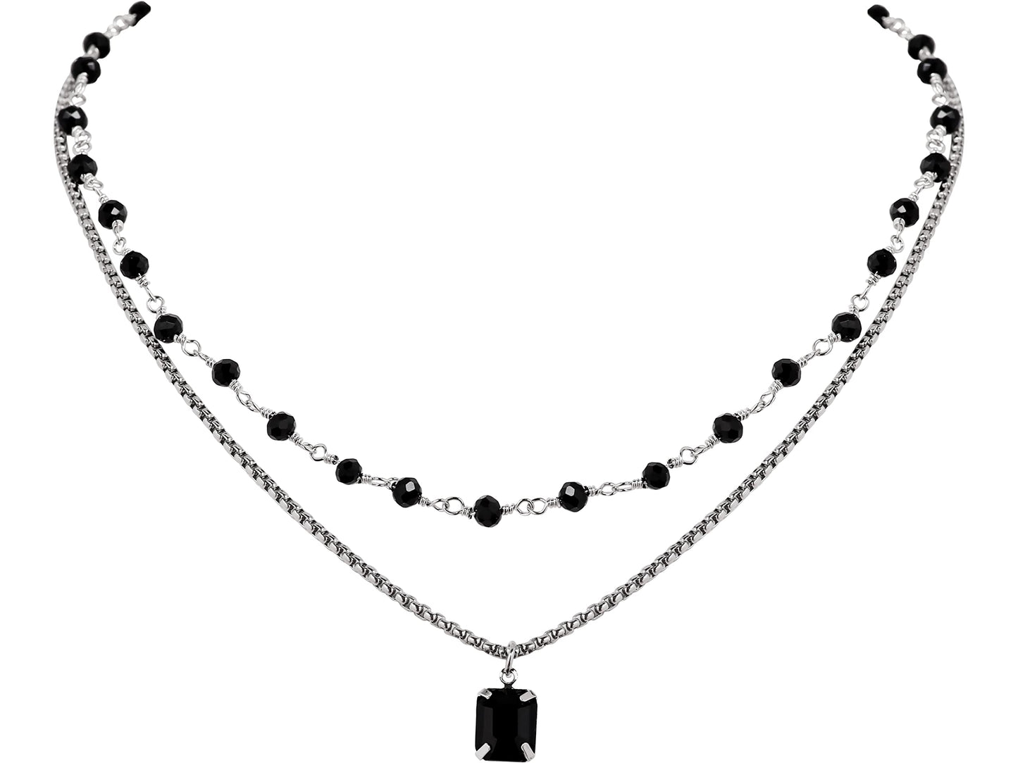 Sacina Gothic Boho Crystal Necklace, Layered Necklace, Black Choker, Gothic Choker, Christmas New Year Jewelry Gift For Women