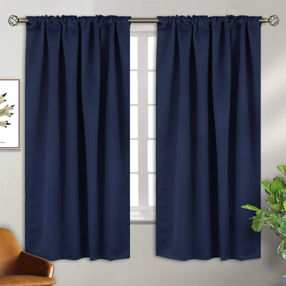 BGment Rod Pocket and Back Tab Blackout Curtains for Bedroom - Thermal Insulated Room Darkening Curtains for Living Room, 42x63 inch, 2 Window Curtain Panels, Navy Blue