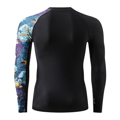 HUGE SPORTS Men's Splice UV Sun Protection UPF 50+ Skins Rash Guard Long Sleeves(HeyToucan, M)