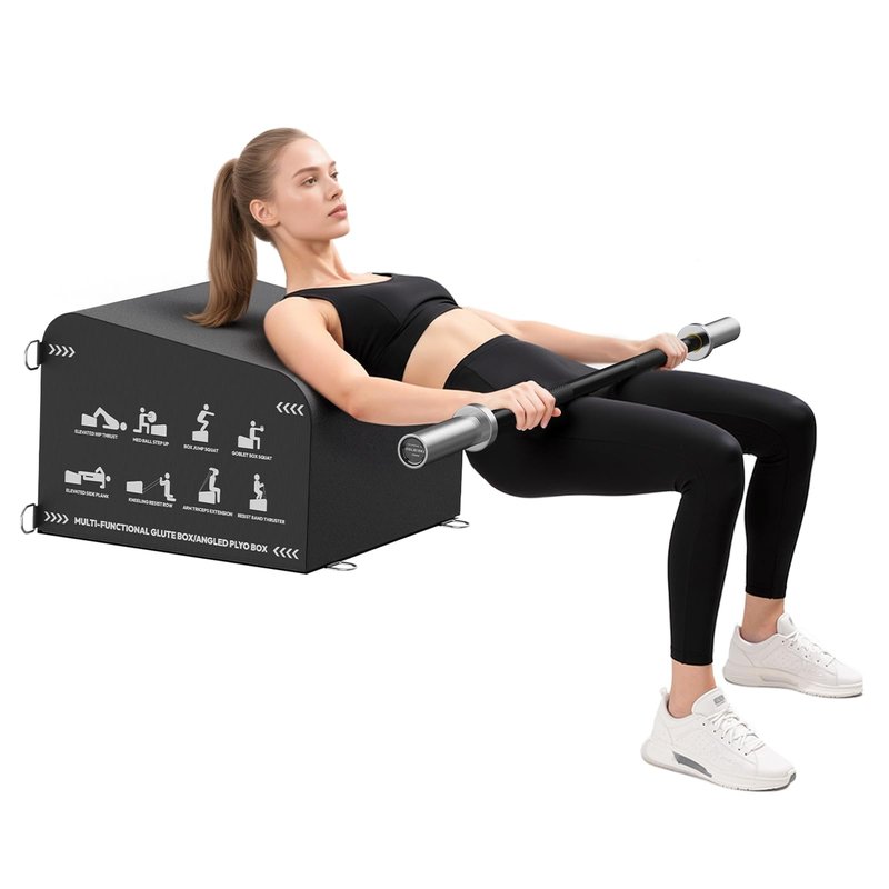HANDBODE Hip Thrust Bench, Multi-Functional Slip-Free Hip Thrust Machine for Glute Bridge, Box Jump, Push-Ups, Squat, Ab Exercise, Suitable for Home & Gym, Includes 4ft Olympic Bar