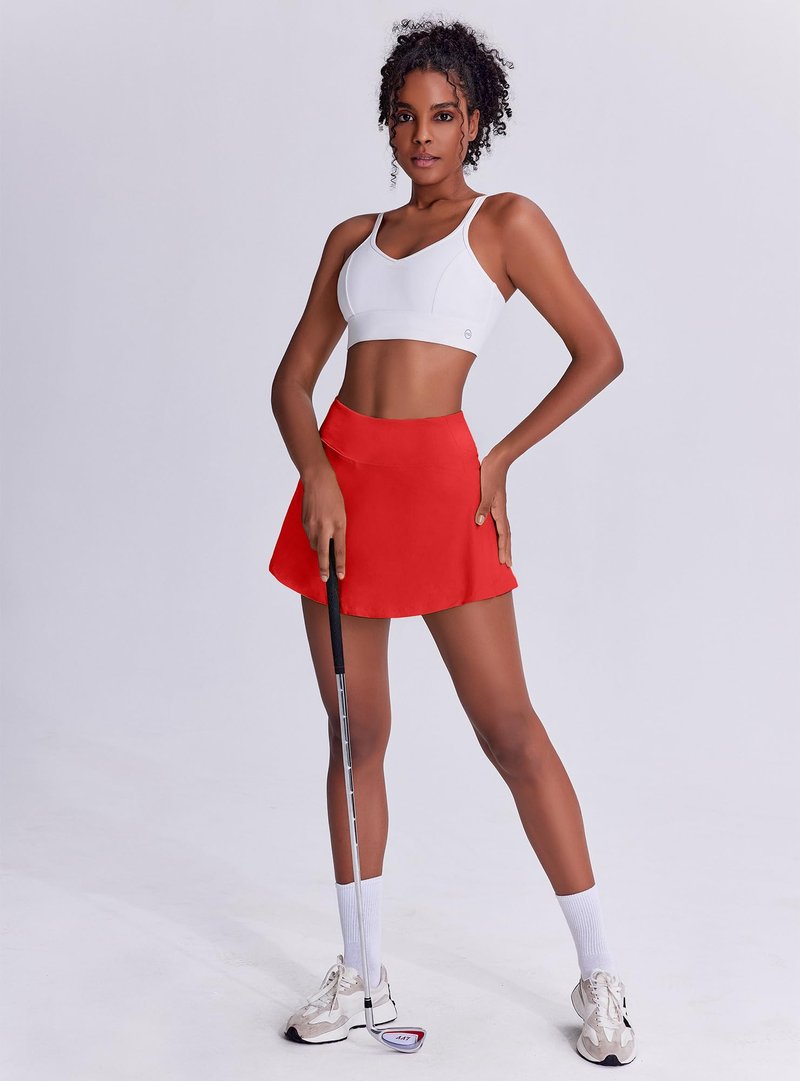 PINSPARK Tennis Skirts Womens Pleated Skirts Athletic Skort Mini Golf Skirts with Pocket Pickleball Skorts Y2K Workout Outfits,Red Large