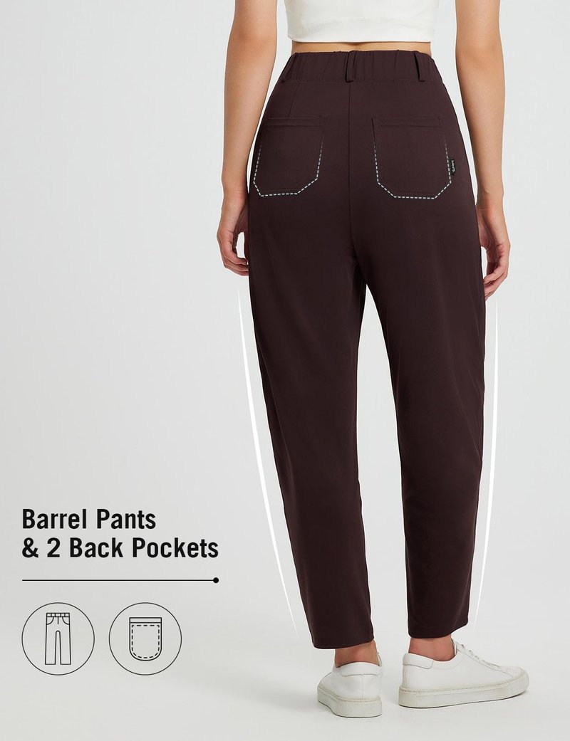 baleaf Womens Ankle Barrel Pants Stretch Travel Pants Petite Work Pants Casual Slacks Sweatpants Dark Brown L