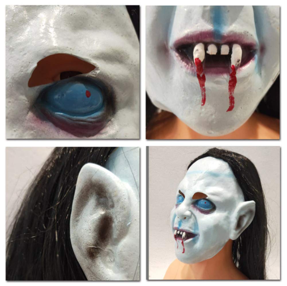 Aweilan Halloween Horror Grimace Ghost Mask Scary Zombie Emulsion Skin with Hair (black Hair)