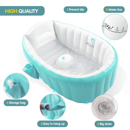 Inflatable Baby Bathtub with Air Pump, Baby Bath Tub Toddler Bathtub, Foldable Shower Basin for Newborn, Portable Travel Bath Tub, Green