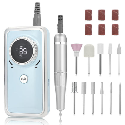 Electric Nail Drill Professional, 35000RPM Portable Efile Nail Drill with 11Pcs Nail Drill Bits, Rechargeable Nail Drill Machine with LCD Display for Acrylic Nail Remove Gel Polish for Home Salon Use