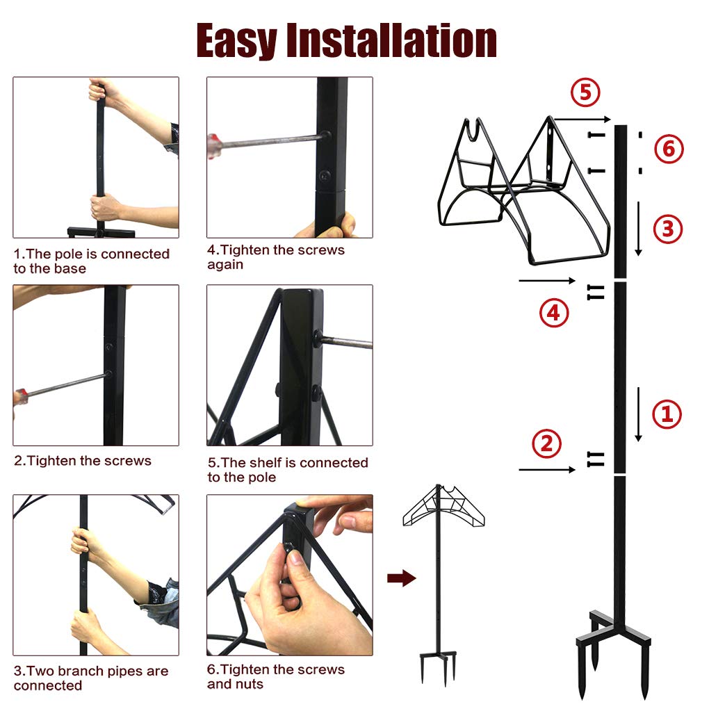 Artigarden Freestanding Garden Hose Holder Hanger, Heavy Duty Metal Water Hose Reel Storage Stand Rack for Yard Lawn, Bright Black (Hose not Included)