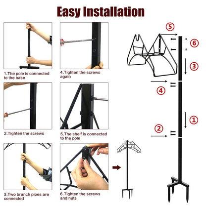 Artigarden Freestanding Garden Hose Holder Hanger, Heavy Duty Metal Water Hose Reel Storage Stand Rack for Yard Lawn, Bright Black (Hose not Included)