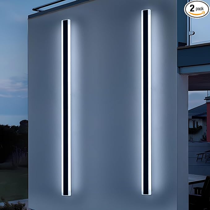 Mikeru 2Pack 71inch Outdoor Wall Light Fixtures, 3000/4500/6000K 3 Color Modern Black Linear Wall Lights Front Porch Light Wall Mounted Led Lighting for Basement, Shop,Garage Lighting Non-Dimmable