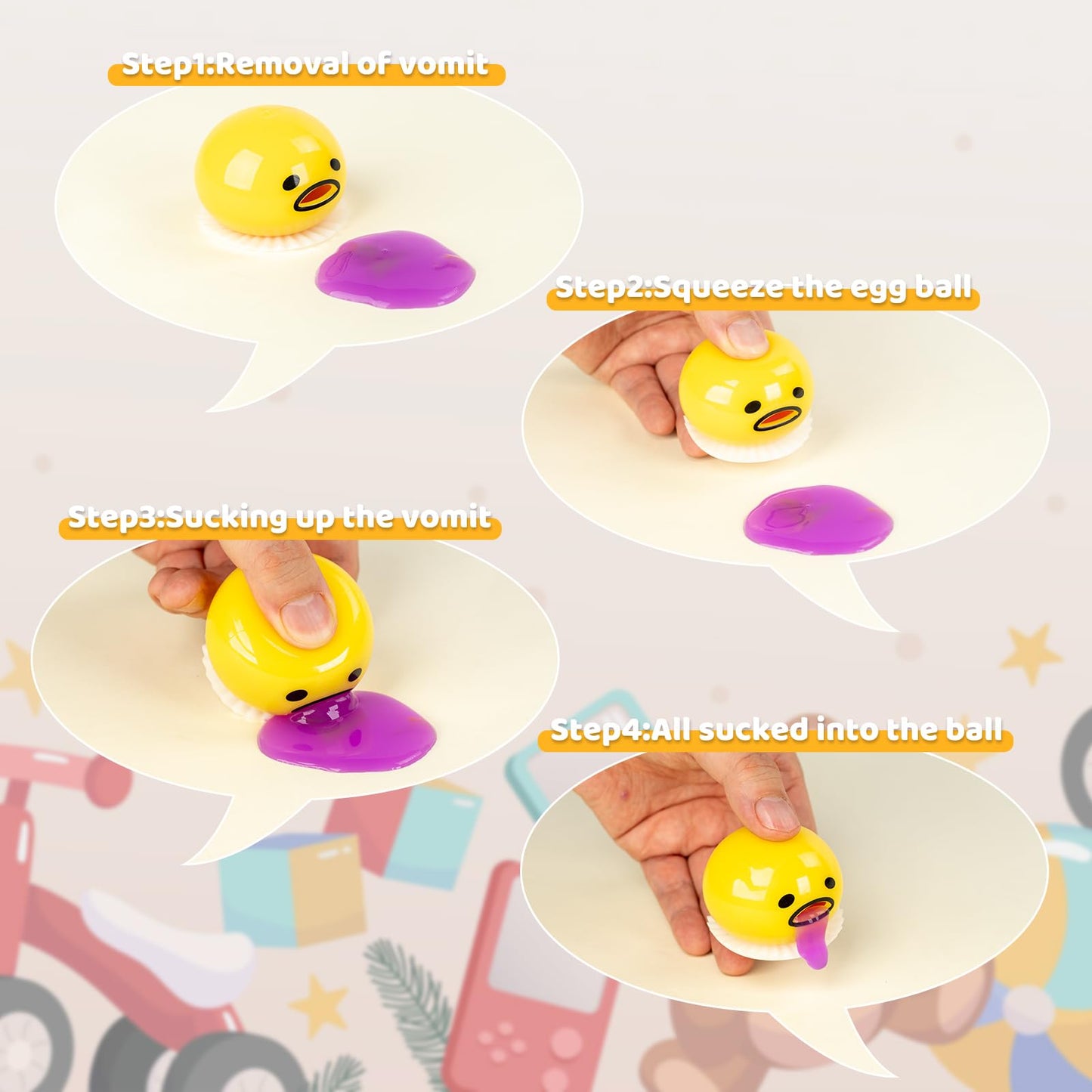 ATKSUNIEE 4-Pack Vomiting Egg Stress Ball, Novelty Stress Balls Toys, Puking Slime Egg Yolk Toy,Halloween Stress Relief Squeeze Toy.