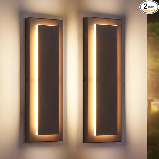 15.7'' Modern Exterior Outdoor Wall Light,Led Porch Front Door Lights Outdoor Wall Sconce,Brown Exterior Light Fixture,Long Brown Outside Sconces Wall Lighting Indoor 3000K 12W 2 PCS