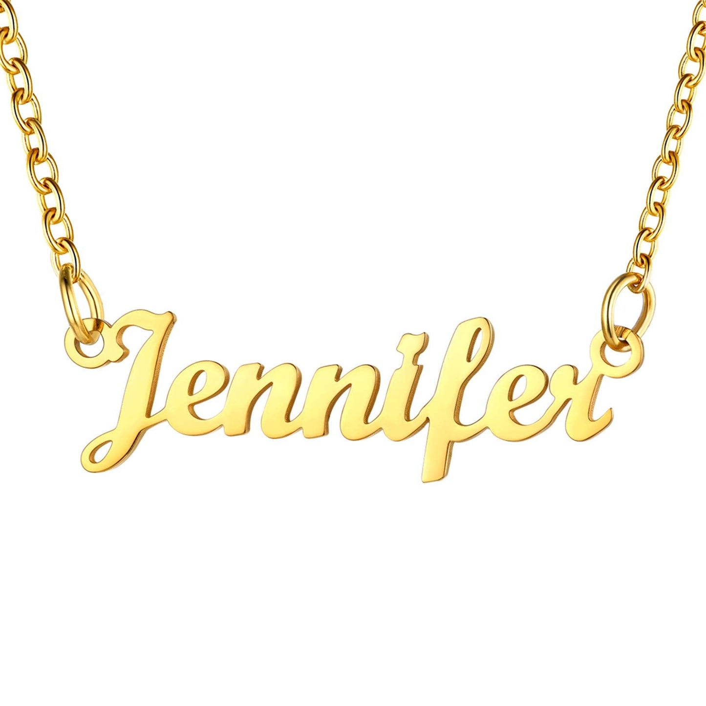 U7 Name Plate Necklace Personalized Gold Plated Choker with 18 Inch Link Chain Custom Name Jennifer Necklace, Friend Daugther Lover Gift