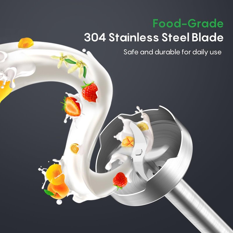 Immersion Blender Handheld, Stainless Steel Hand Electric Stick Mixer with 12-Speeds & Turbo Mode, Powerful 500W Emulsion Blender with Beaker, Chopper & Whisk for Smoothie, Puree, Baby Food