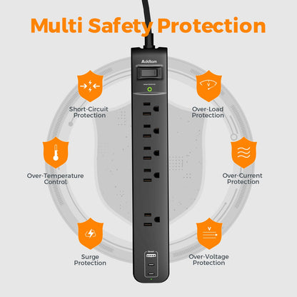 2 Pack Power Strip Surge Protector - 5 Widely Spaced Outlets 3 USB Charging Ports, 1875W/15A 6Ft Braided Extension Cord, Flat Plug Overload Protection, Wall Mount for Home Office Dorm Room Essentials