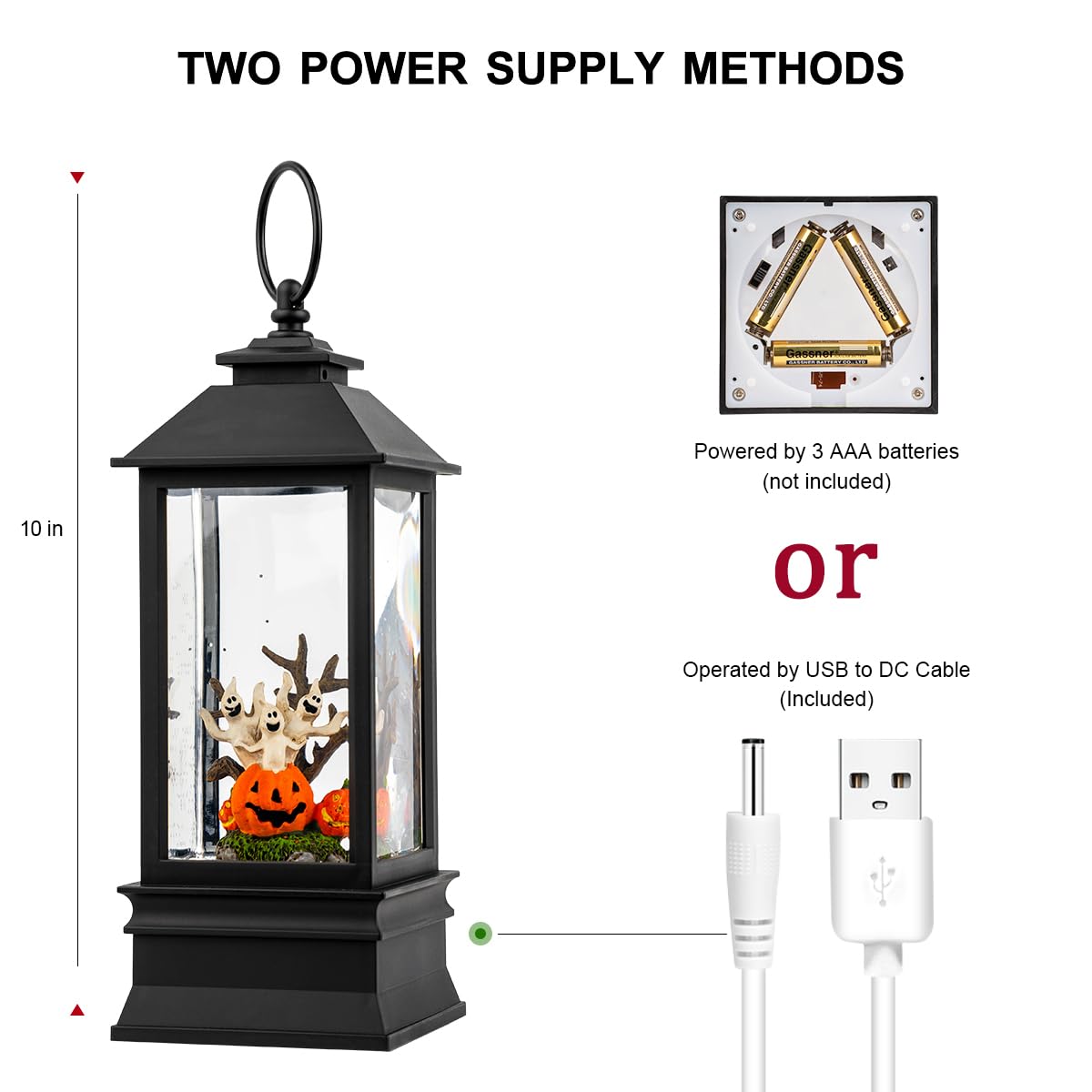 Halloween Snow Globe Lantern Water Glittering Spooky Ghosts in Pumpkins with Music, USB Lined/Battery Operated Lighted Lantern for Halloween Festival Decoration Gifts