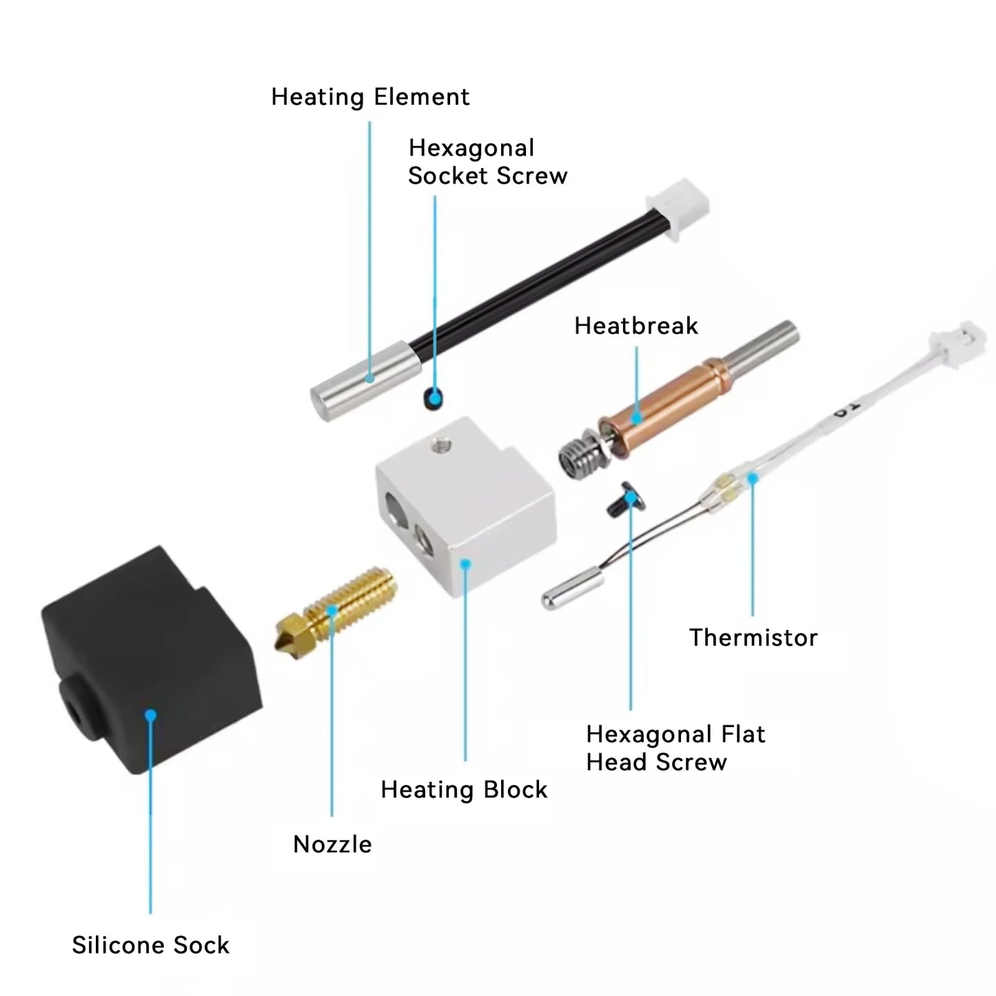 ANYCUBIC Kobra 3 Hotend 3D Printer Extruder Print Head with Silicone Sock 0.4mm Brass Nozzle 24V Ceramic Cartridge Heater Without Heat Sink for Kobra 3,Kobra 3 Combo 3D Printers