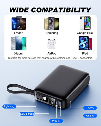 Power Bank, 26800mAh Portable Charger Battery Pack, External Battery with 2 Port & 2 Cables, Fast Charging Powerbank Compatible for iPhone 16 15 14 13 12, Android Phone and More