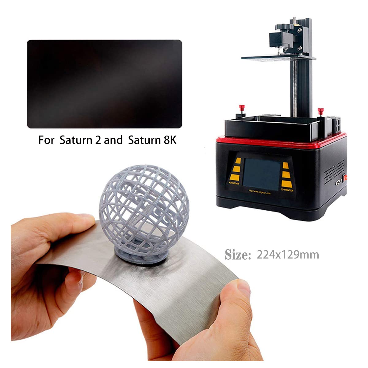 KOYOFEI Resin 3D Printer Flex Build Plate for Saturn 4, Spring Steel Flexible Plate and Magnetic Base Platform for Saturn 2 8K, Saturn 3/Ultra, Saturn 4/Ultra 224x129mm