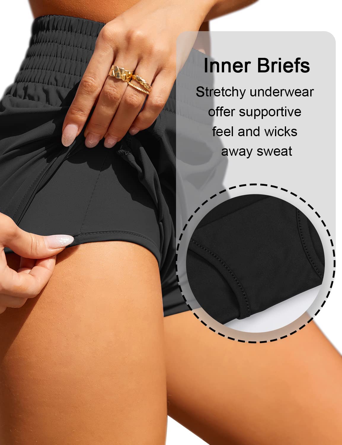 BMJL Women's Athletic Shorts High Waisted Running Short Pocket 2.5" Sporty Shorts Gym Elastic Workout Shorts(L,Black)