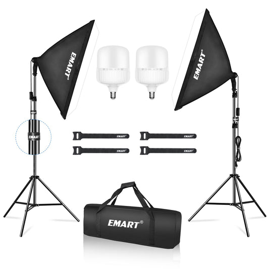 EMART Softbox Photography Lighting Kit, 20"x28" Professional Softbox Lighting Kit with 40W 6500K LED Bulbs, Studio Lights for Photography, Video Recording, Live Streaming, Portraits Shooting, Podcast