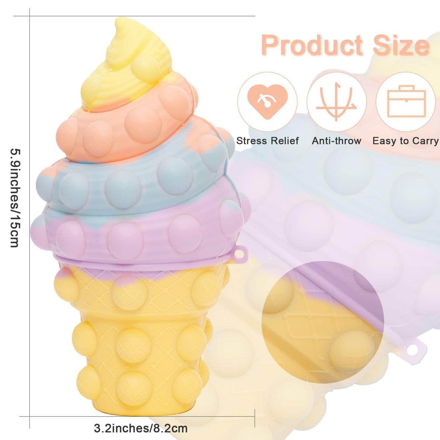 Anboor Fidget Toys, 3D Ice Cream Pop Stress Ball Sensory Toy Anxiety Stress Reliever Toy for Autism Early Education Halloween Presents Ideas Teens Adults Presents Girls Boys Toddler