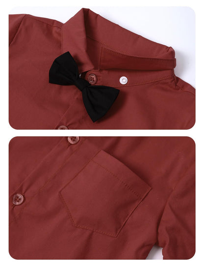 A&J DESIGN Wine Red Baby Boy Dress Shirt Infant Formal Christmas Wedding Romper Gentleman Long Sleeve One Piece Bodysuit with Bowtie 6-9 Months Burgundy