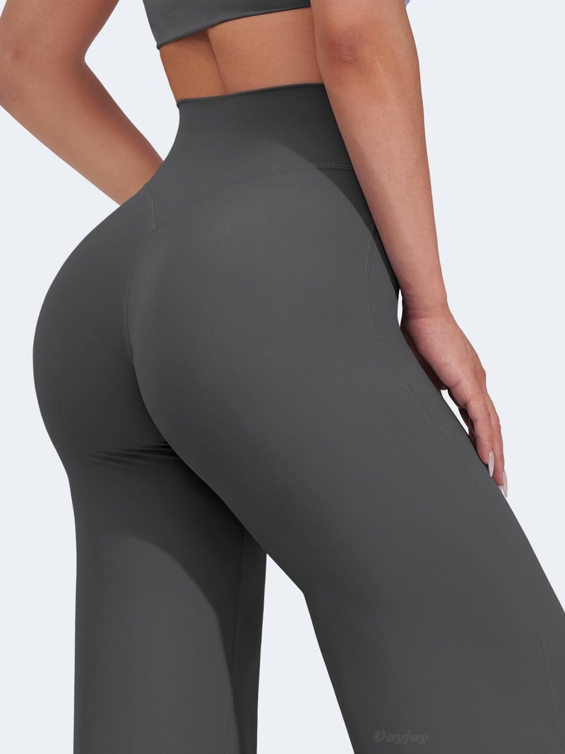 VOYJOY Straight Leggings Bottoms Wide Leg Pants for Women 29"/ 31.5"/33"/35" High Waist Stretch Casual Sweatpants Dark Gray