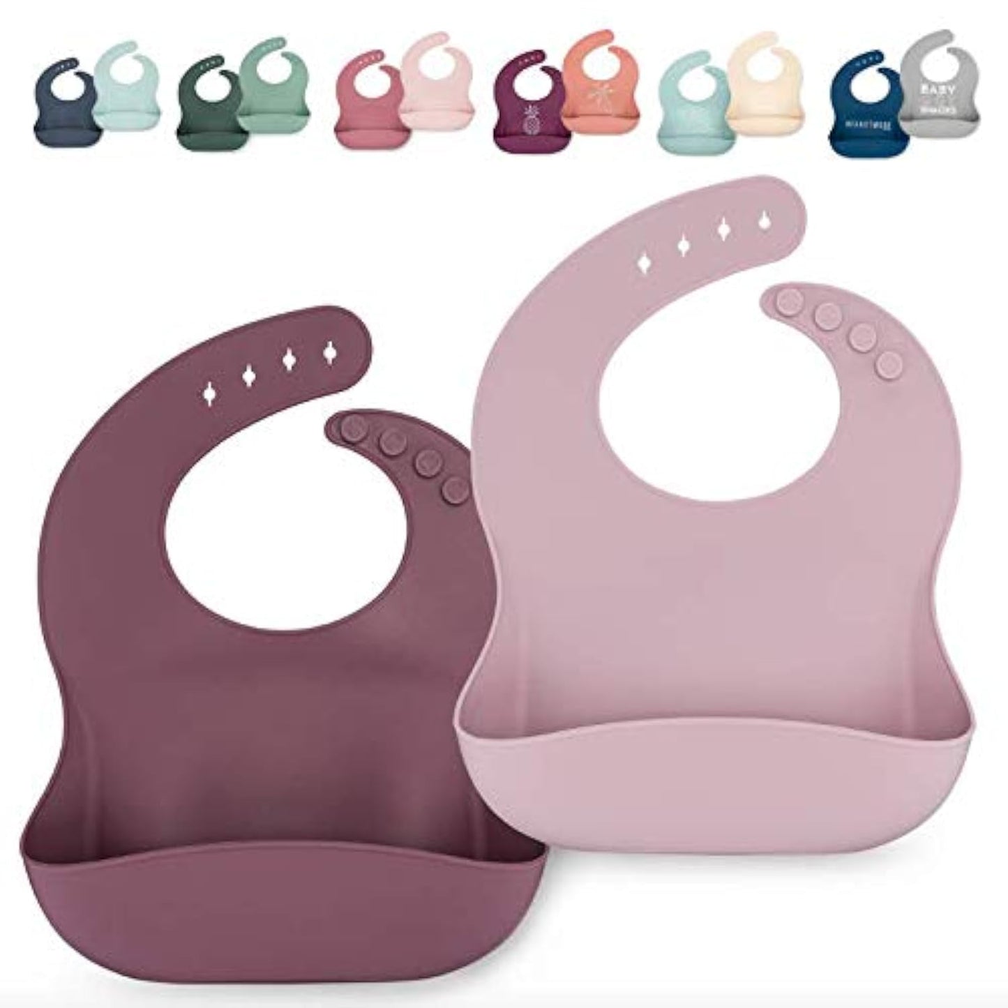 AVA + OLIVER Waterproof Silicone Bib Set with Adjustable Neck Closure - Durable Silicone Bibs for Babies - Set of 2 (Lavender)