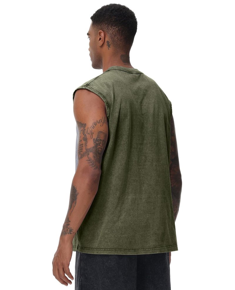 SnowElve 4 Pack Mens Workout Tank Tops Sleeveless Tee Shirts Men Muscle Shirt Gym Acid Wash T Shirts Running Beach Loose Fit Tee(BKGYCFAG,2XL)
