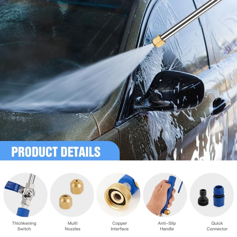 2025 Upgraded Jet Nozzle Power Washer Wand with 2 High Pressure Nozzles and Quick Connectors for Garden Hose, Hydro 2-in-1 High Pressure Heavy Duty Metal Nozzles for Watering Sprayer Cleaning Tool