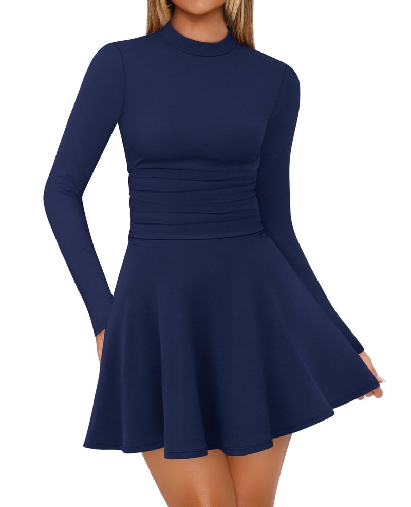 OFEEFAN Long Sleeve Cocktail Dress Fall Winter Homecoming Royal Blue Dresses for Women 2025 Date Outfits L