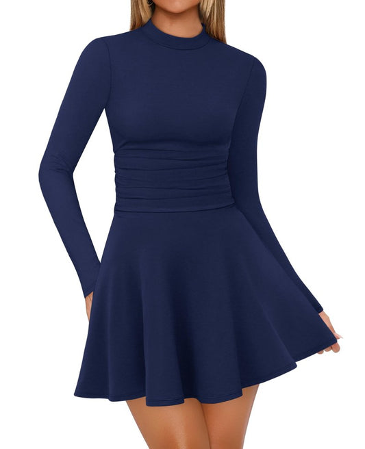 OFEEFAN Long Sleeve Cocktail Dress Fall Winter Homecoming Royal Blue Dresses for Women 2025 Date Outfits L