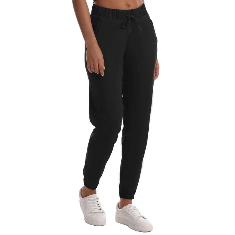 Haowind Women's High-Stretch Workout Joggers with Deep Zipper Pockets - Elastic Waist Yoga Pants for Running Travel Lounge (Black L)