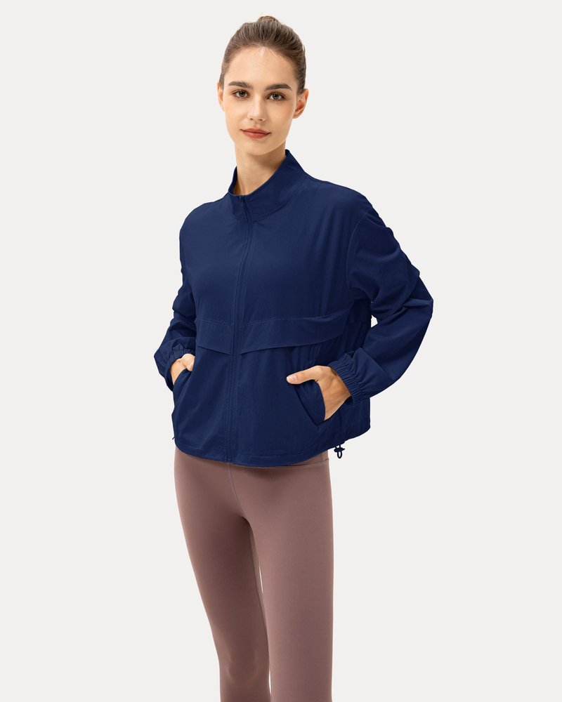 Locachy Women's Lightweight Zip Up Athletic Jacket Stand Collar Windproof Sun Protection Workout Outdoor Jacket Navy XL