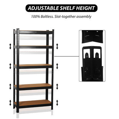 COZYBRITE Garage Shelving Units 5 Tier Heavy Duty Shed Storage Racking Shelf Metal Boltless 875kg Capacity 175kg Per Shelf for Warehouse Workshop Office (Black, 90x40x180cm)