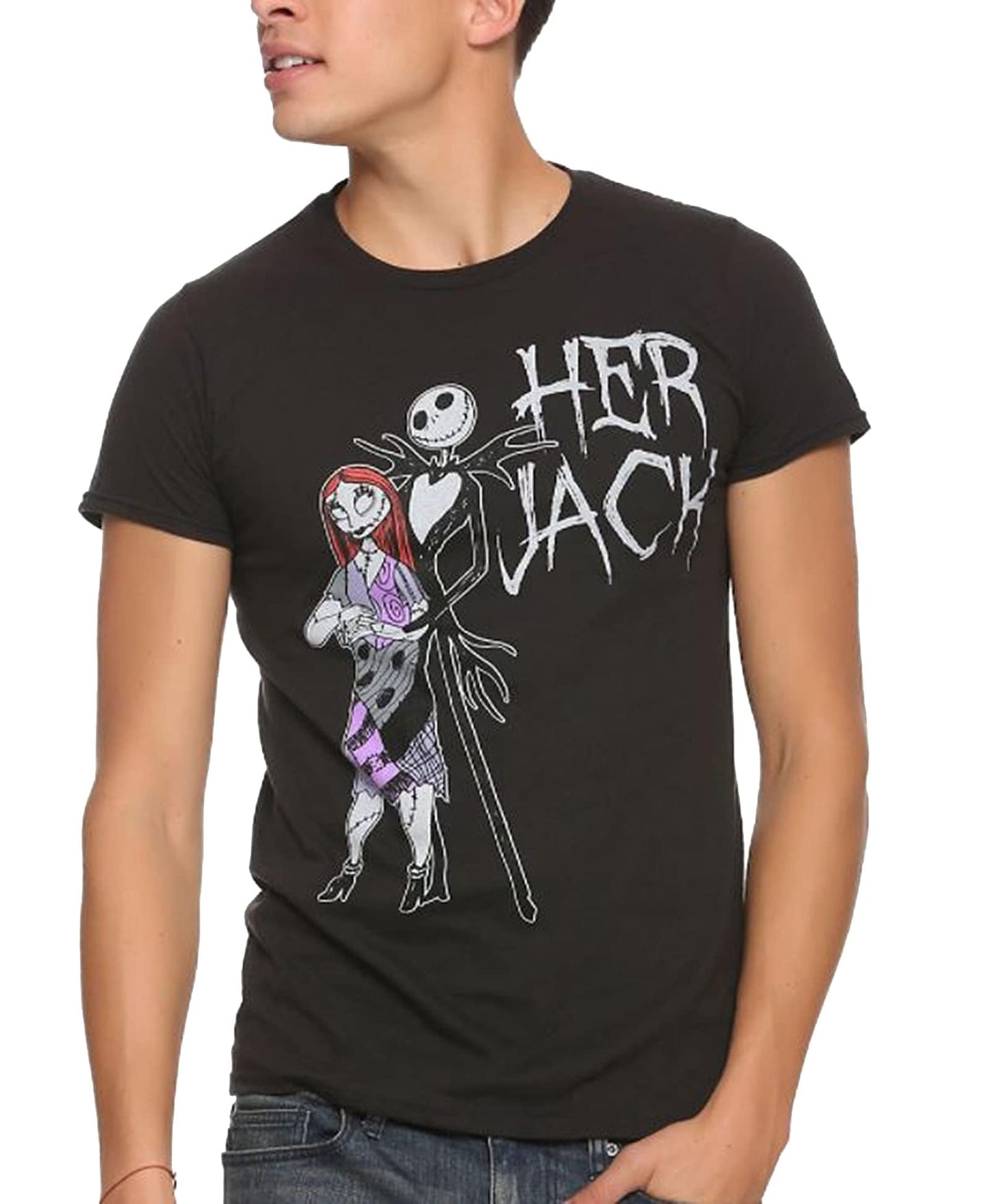 Disney Nightmare Before Christmas Her Jack Couples Adult T-Shirt(Black Jack,X-Large)