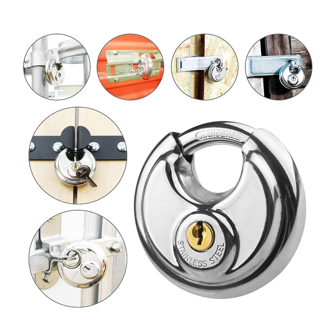 Helonge Disc Padlock with Key, Storage Unit Lock, Discus Padlock Heavy Duty Round Circle Lock for Warehouse, Garage, Gym, Storage Locker, and Outdoors
