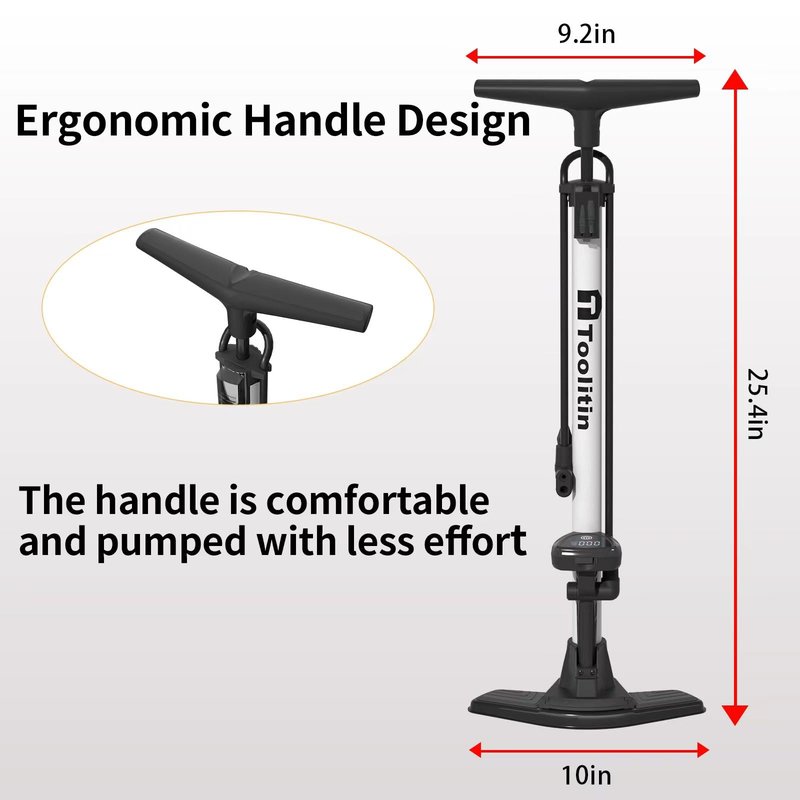 TOOLITIN Bike Pump with Precision Digital Pressure Gauge,Floor Bicycle Tire Pump Compatible with Presta and Schrader Valve, Air Pump for Bicycle, Balls, Scooter, etc.