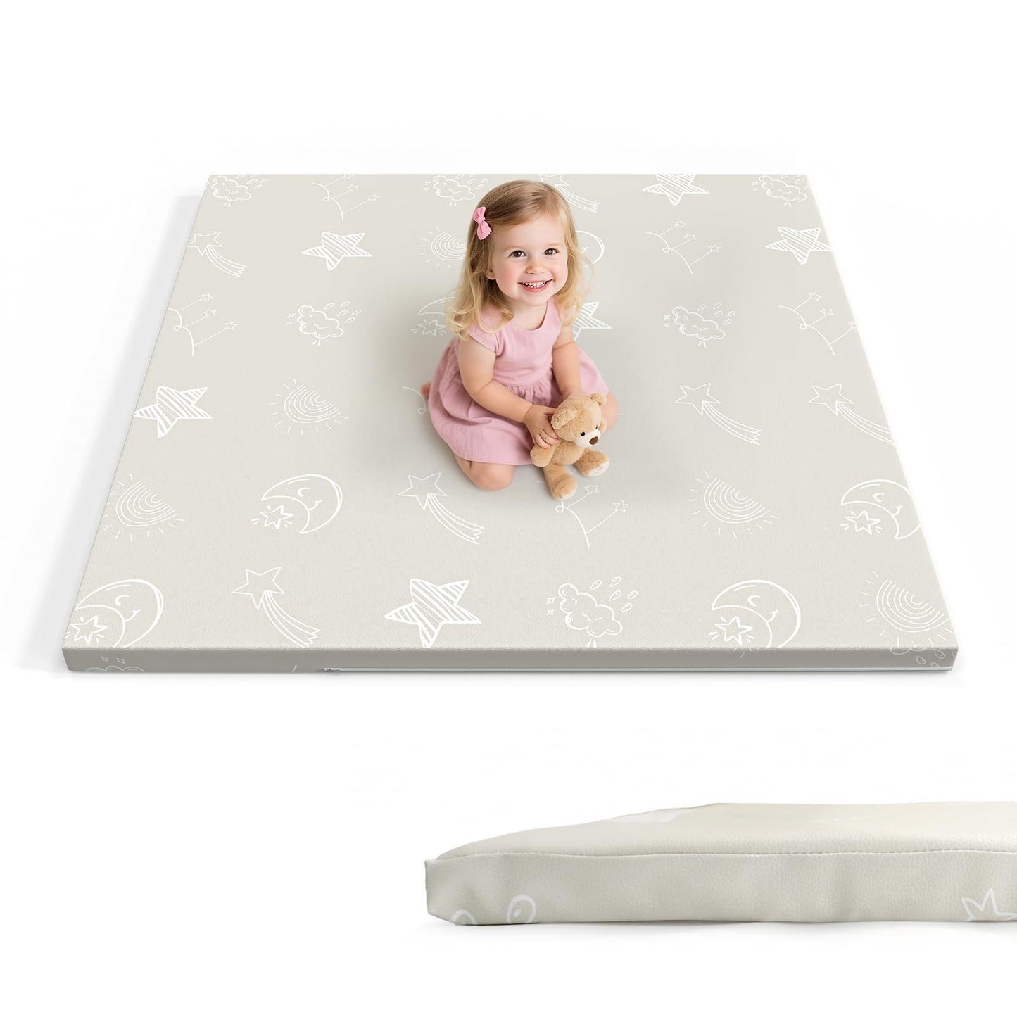 47x47 Baby Play Mat - Leather Waterproof Tummy Time mats for floor - 1.2" Extra Thick Foam Cushioned & Super Soft Babycare Playmat for Playpen Crawling- Padded Activity Gym for Kids Babies Toddlers