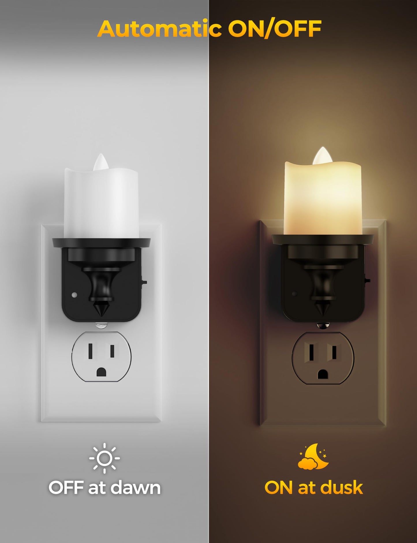 Flameless Candle Night Light, Night Lights Plug into Wall 2 Pack, LED Candle Night Light with Light Sensor, 0-100LM Dimmable Nightlight Plug in, 3000K Soft White Nightlight for Kids Hallway Bathroom