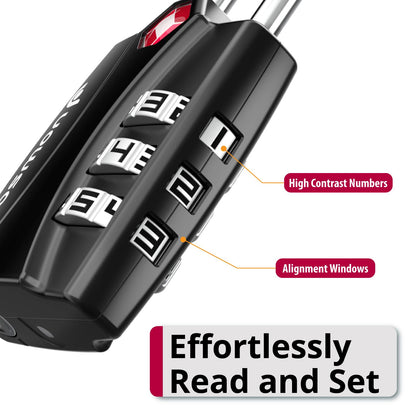 Fosmon TSA Approved Locks for Luggage. Suitcase Locks with Open Alert Indicator, 3 Digit Combination Padlock with Alloy Body for Travel, Backpack Zipper Anti Theft, Locker, Gym, Gun Case, Tent- 4 Pack