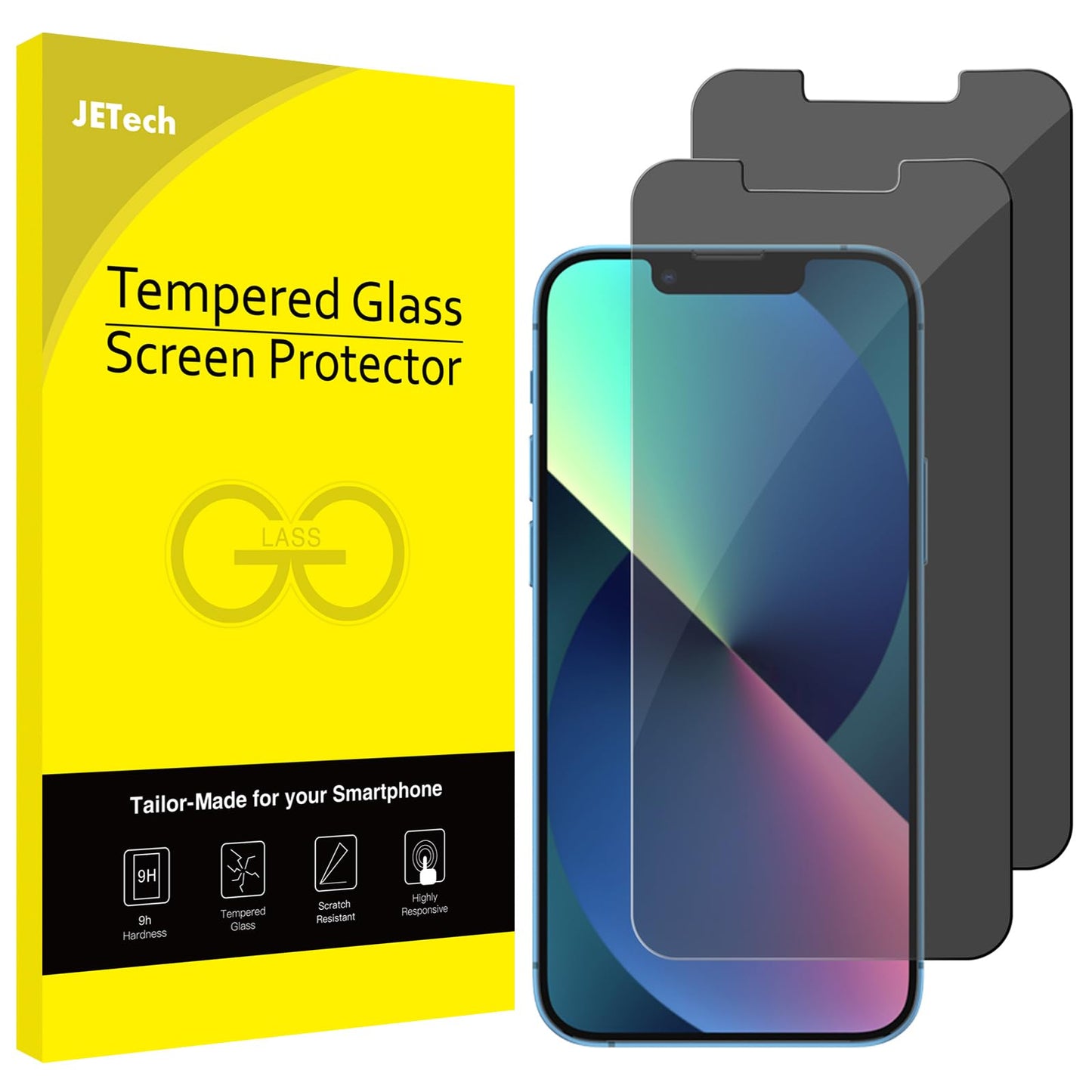 JETech Privacy Screen Protector for iPhone 11 and iPhone XR 6.1-Inch, Anti Spy Tempered Glass Film, 2-Pack