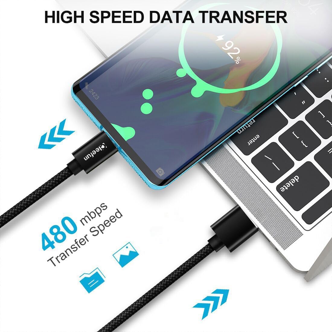 CLEEFUN USB C Cable, USB to USB C Cable, [5 Pack, 3/3/6/6/10 ft] Type C Charger Cable Fast Charging for iPhone 17 16 15 Pro Max Plus Air, for Samsung Galaxy S25 S24 S23 S22 S21 S20 S10 A17 A16 A15