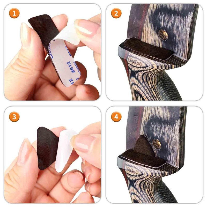 THREE ARCHERS Fur Arrow Rest Stick on Recurve Bow Riser Adhesive Backed Sticker on Longbow for Recurve Bow Hunting Shooting（4 Pairs）