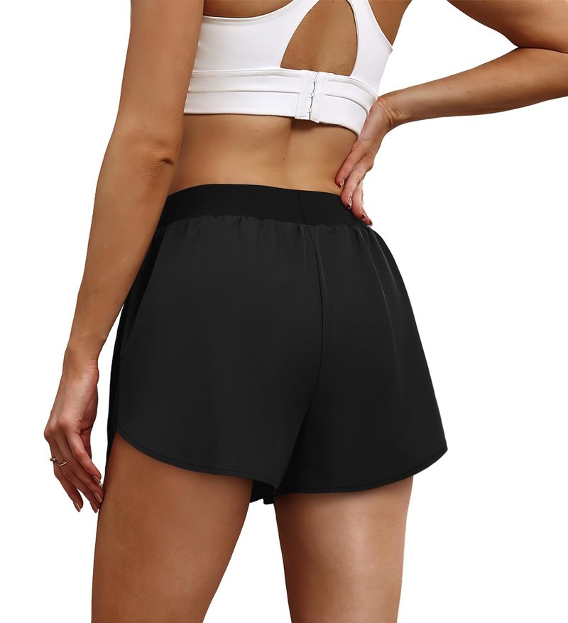 NIASHOT Athletic Workout Running Shorts for Women Dolphin Quick Dry Hiking Outdoors Gym Track Tennis Sports Clothes Black M