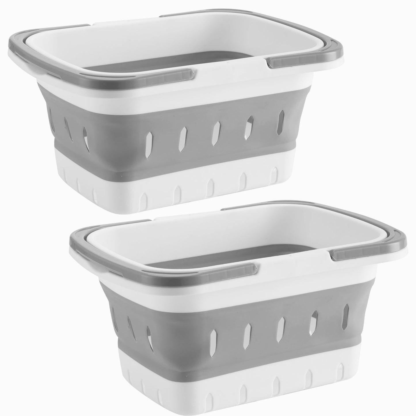 ANNIYA Foldable Plastic Shower Caddy Basket 2 Pcs, Portable and Durable Toiletries Caddy with Handles Ideal for Dorm, Bathroom, Cleaning, Kitchen, Camping, Waterproof, Easy to Clean (Grey 2 pack)