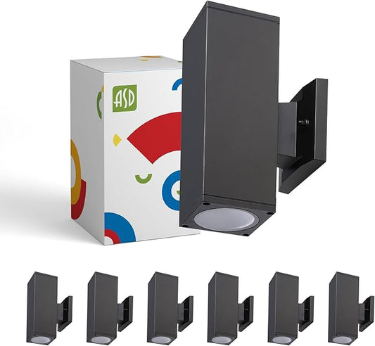 ASD 2 Light Square Outdoor Wall Light Fixture | 120W E26 Socket 120V ETL Cylinder Up Down Lights | LED/CFL/Incandescent Bulb Exterior Wall Sconce | Front Door, Porch, Patio | Bronze, 6 Pack