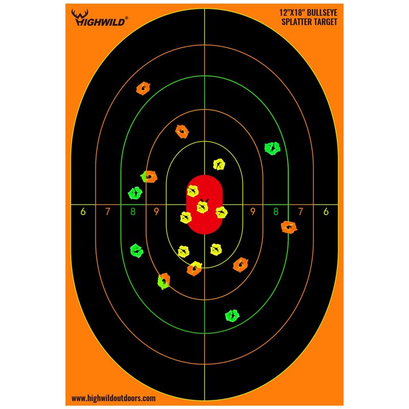Highwild Bullseye Splatter Paper Targets - Splash Effect of Multiple Colors - 12x18 Inch (10 Pack)