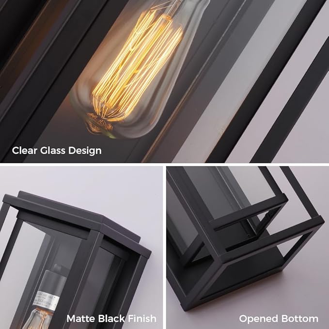 Cerdeco 18” Modern Outdoor Wall Sconce with Rectangular Metal Frame and Transparent Glass Shade,Black Outdoor Lighting for Garage Porch Patio Pack of 2(ETL Listed)