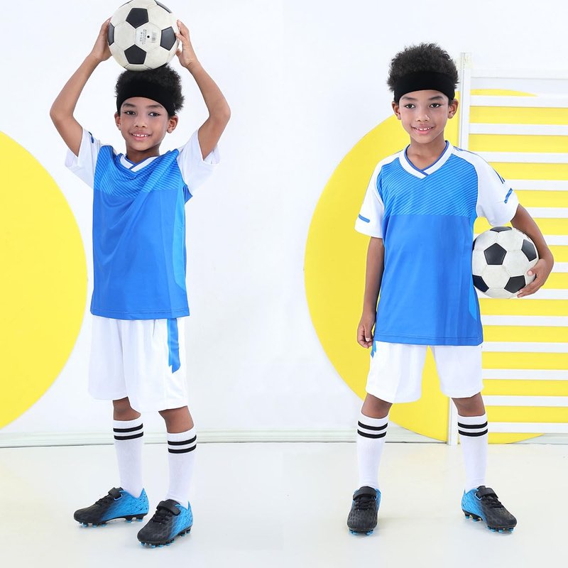 brooman Kids Firm Ground Soccer Cleats Boys Girls Athletic Outdoor Football Shoes(11,Orange Blue)